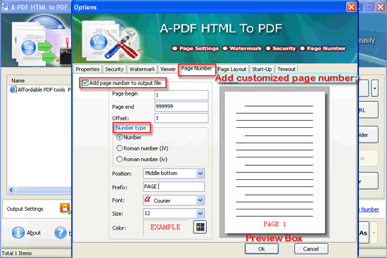 A-PDF HTML to PDF batch mode page NO